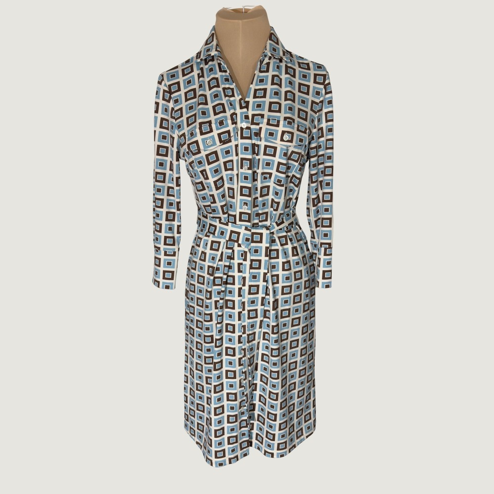 3337 | NWT J.McLaughlin Brynn Blue Boxagon Belted Shirt Dress Womens S